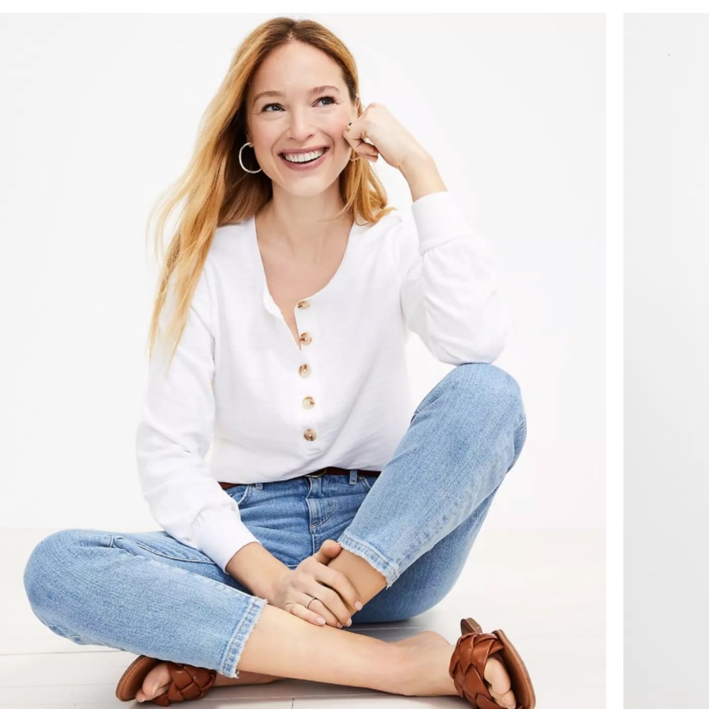 LOFT White Button-Front Top